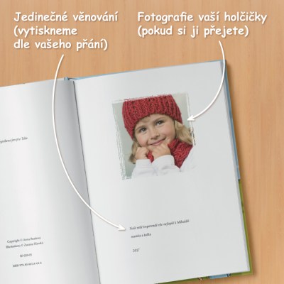 Personalizace věnovací stránky knihy Dorotka a tajemný deštník, kde vystupují modrý slon, růžová opice, zelená žirafa a oranžový klokan.